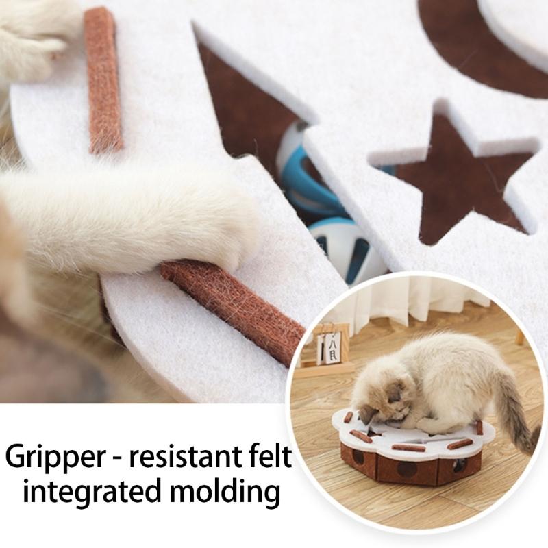 Stimulates Curiosity Felt Puzzle Toy Cats Chew Resistant Durable With Multiple Holes And 2 Bells Ball