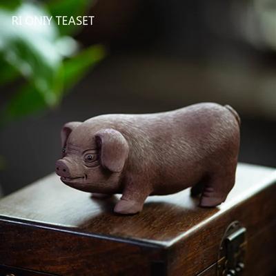 Chinese Yixing Purple Clay Tea Pet Cute Piggy Statue Tea Figurine Ornaments Handmade Sculpture Decoration Chinese Tea Set Decors