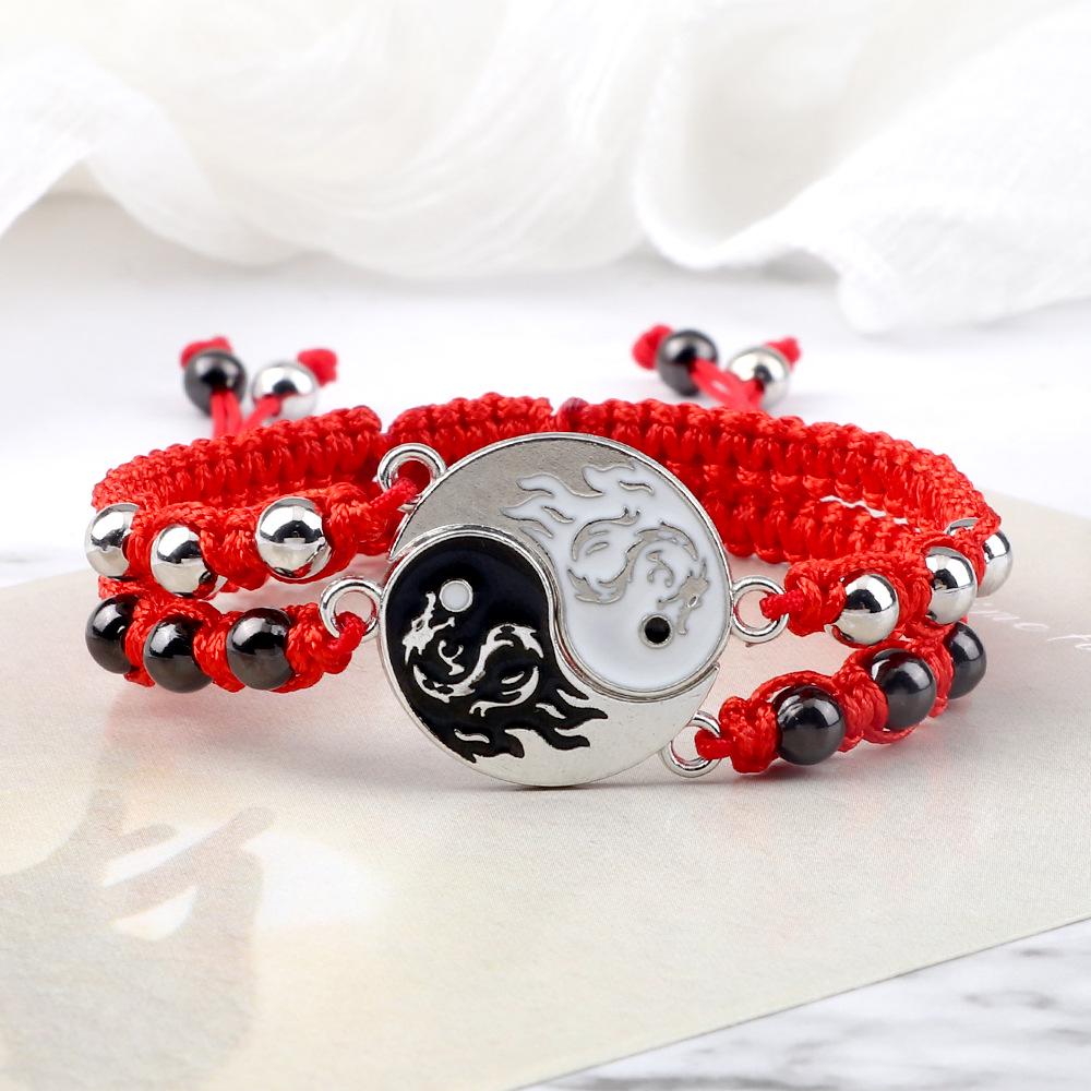 Yin Yang Tai Chi Couple Bracelet Set: Handwoven Chinese Style Beaded Bracelets for Women
