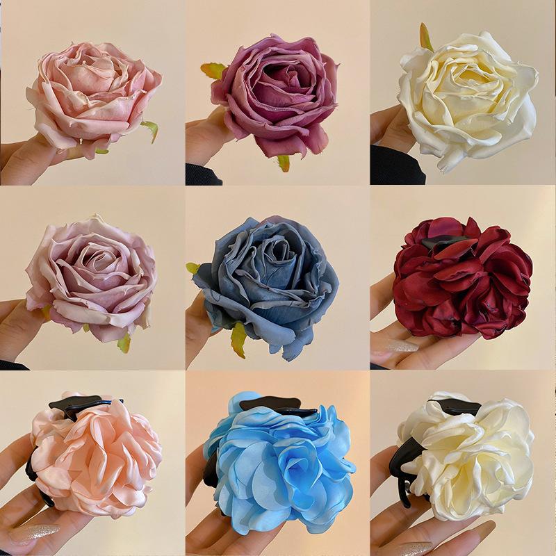 Internet Celebrities with the Same Fabric Flower Hairpin Holiday Wind Sweet Back Head Grab Clip Fashion Niche High-end Hair Accessories Women