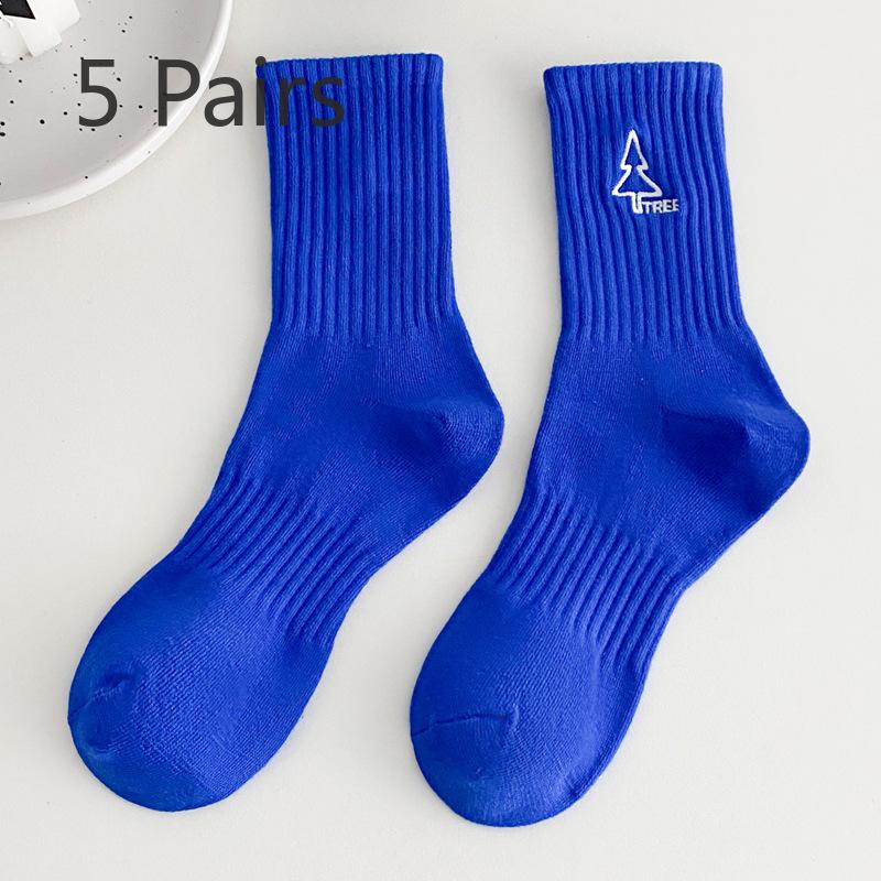 5 Pairs of Female Spring and Summer New Trend Cartoon Embroidery Absorbs Sweat In The Sport Tube Socks