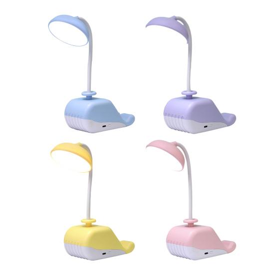 Cartoon Whale Night Light USB Type-C Fast Rechargeable Desk Lamp with Mobile Phone Holder Bendable Warm White Light Desk Light for Students Eye