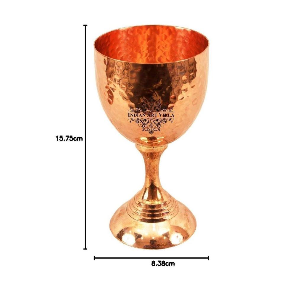 Hammered Flute Design Copper Wine Goblet Glass Tumbler, Barware, 250 Ml