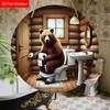 Placa decorativa de madeira para pendurar, decoração de banheiro, pingente plano 2D, o padrão é um urso sentado no vaso sanitário, um presente de boas-vindas para um amigo