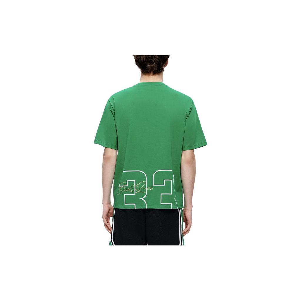 FILA Fusion American Retro Letter Print Trendy Sports Loose Color Block Short Sleeve T-Shirt Men T-Shirts Leaf-Green T11M325112F-GN