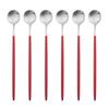 Juego de cucharas con mango largo dorado de 6 uds., juego de cubiertos de acero inoxidable mate, bebida agitadora pulida, helado, postre, cuchara para té, vajilla