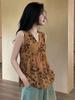 Korean Retro Brown Smudged Polka Dot Waist Sleeveless Top Suspender Vest Women's Summer High-end Short Top