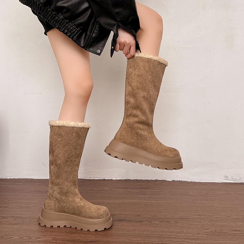 New Women's Mid-calf Boots Round Head Thick Sole Winter Warm Women's Boots Comfortable Stylish Daily Commuting High Snow Boots
