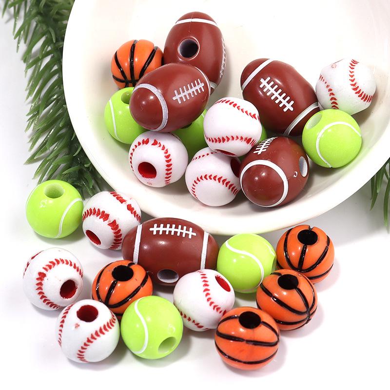 50 Pcs/bag Rugby, Basketball, Volleyball Acrylic Beads for Early Education & Handmade Crafts