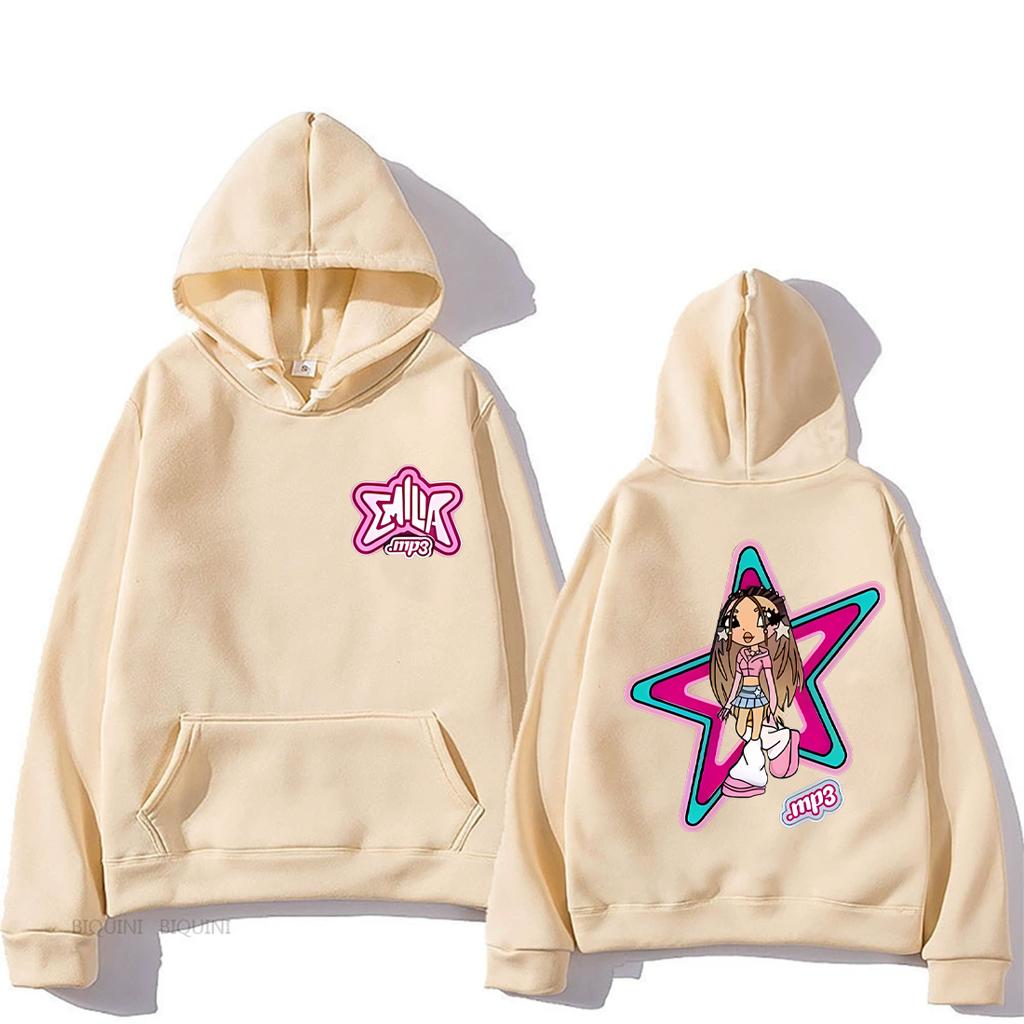 Emilia Mernes MP3 Cartoon Graphic Hoodie Men Women New Clothes Printed Streetwear Fleece Fashion Long Sleeve Hip Hop Sweatshirts