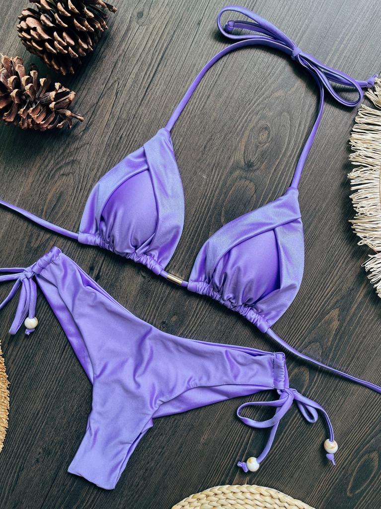 1011 European and American New Bikini, Solid Color Swimsuit, Beach Sexy Women's Swimsuit