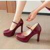 Pluss Størrelse 34-42 Mary Janes Damepumper Mote Rund Tå Lakkskinn 12cm Høye Hæler Sko Vår Kontordame Sko