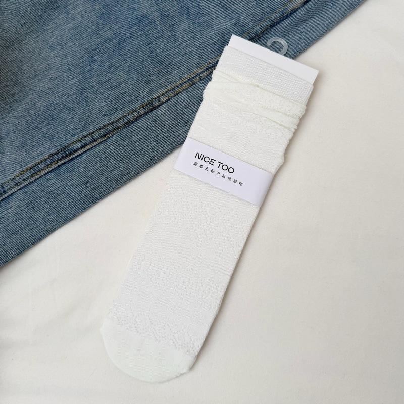 Spring and Summer Lightweight Children's Mid-Calf Socks with Vintage Hidden Patterns, Pure Cotton, Versatile Women's Long Socks