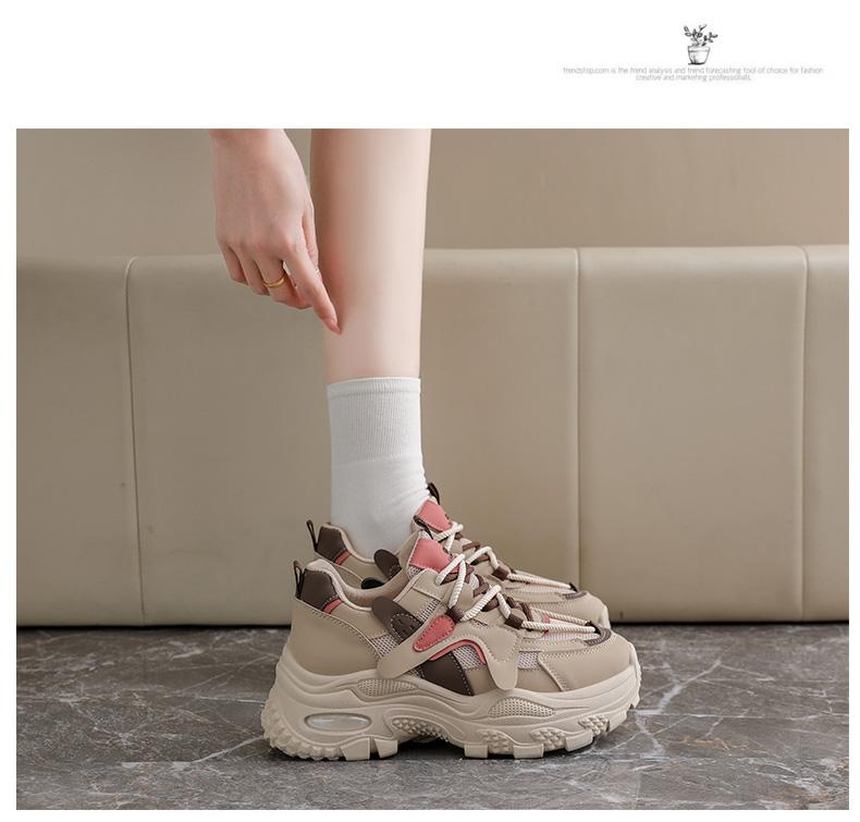 Spring and summer girls' double mesh thick soled dad shoes