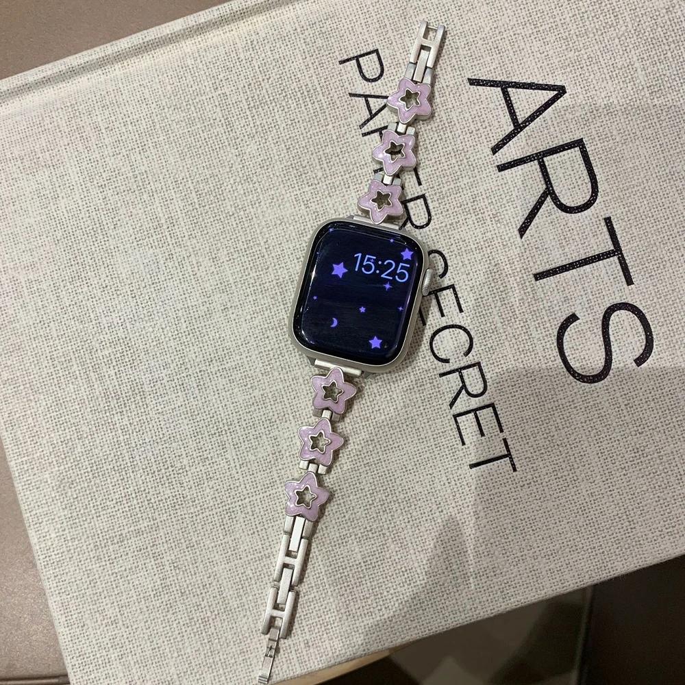 

Luxury Stainless Steel Band for Apple Watch Ultra 49mm 10 46mm 42 Chain Bracelet for IWatch 9 8 7 6 SE 45mm 41 40 44 Women Strap For iwatch 10 46mm