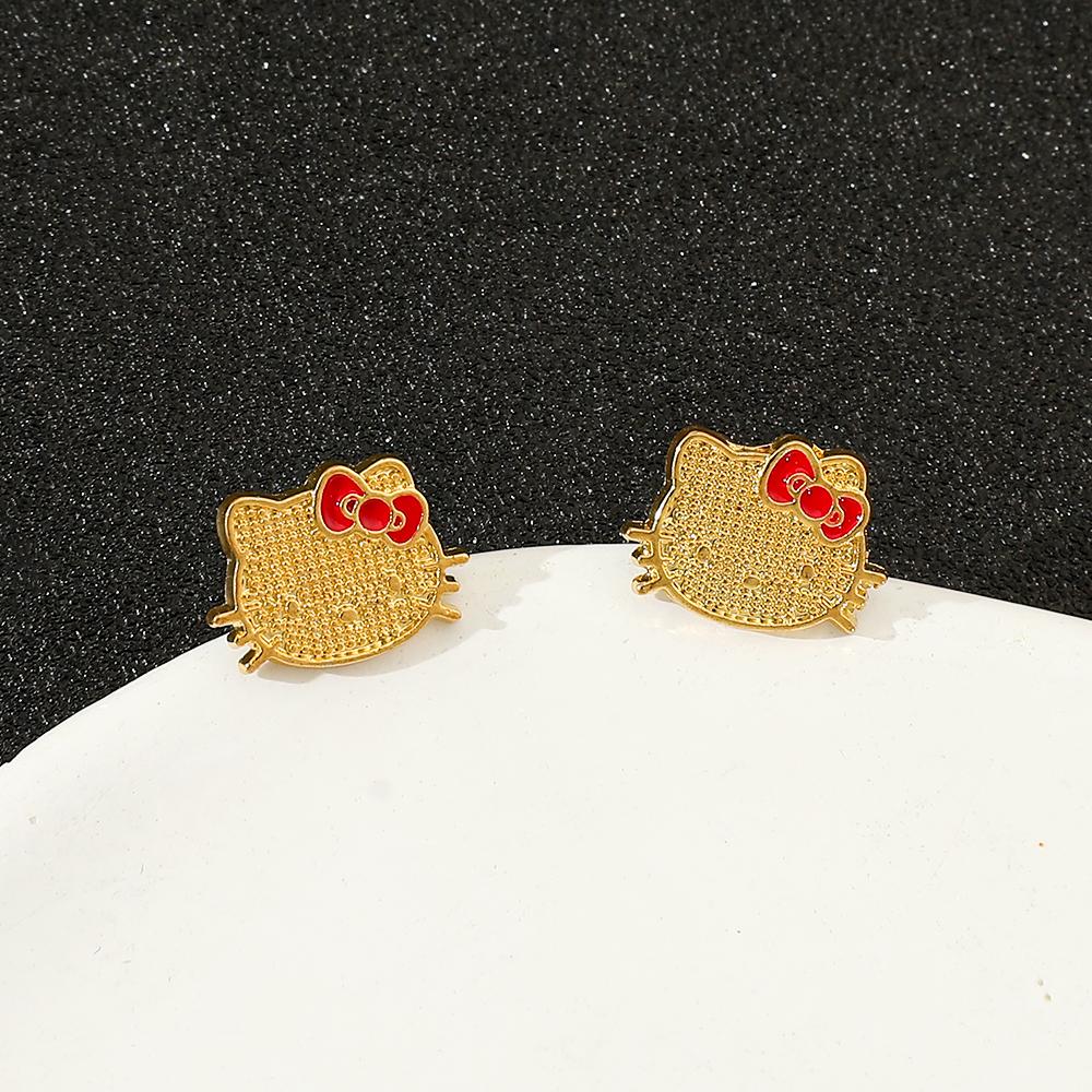 Anime Sanrio Hello Kitty Earrings Anime Cartoon Figure KT Cat Ear Stud Girl Jewelry Accessory Gifts