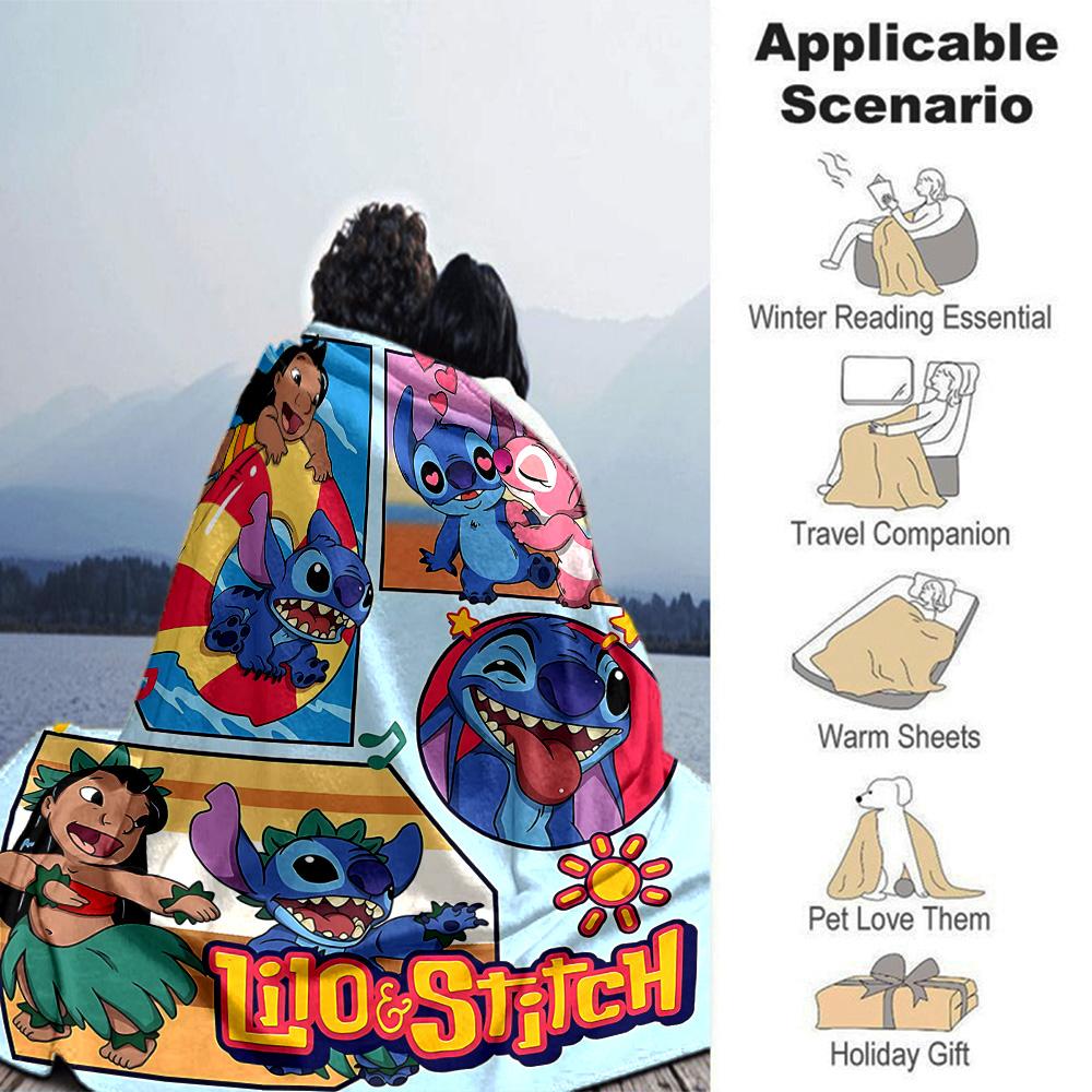 Lilo Stitch Adventure Flannel Blanket Super Soft Warm Cozy Blanket For Sofa Bed Office Travel Allseason Home Decor Gift