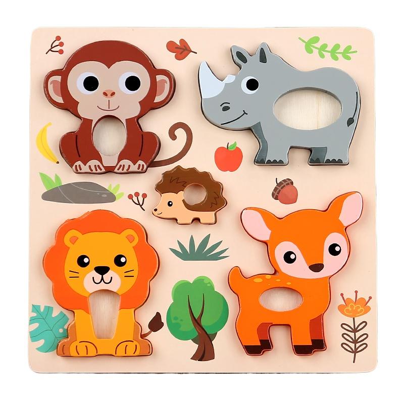Montessori 3D Holzpuzzle Cartoon Tiere Muster Legespiel Kinder Lernspielzeug Geschenke für Kinder