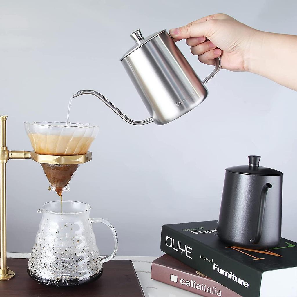 Easyworkz Gooseneck Kettle 600ml with Thermometer Stainless Steel Coffee Pot Hand Drip [Silver]