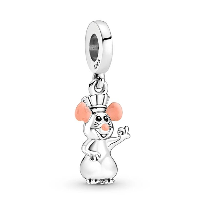Miniso Disney 925 Silver Charms Bracelet Cute Cartoon Bear Dog Cat Fish DIY Bead Jewelry Women Accessories