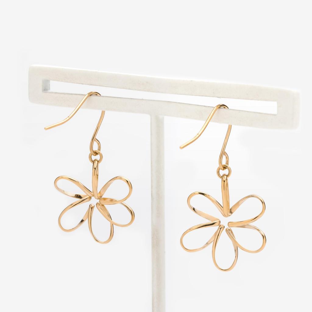 ESTELLE [Official] Women's Hook Earrings in 10K Yellow Gold with Flower Motif (Product Code: 0202-3505-0019-0000)