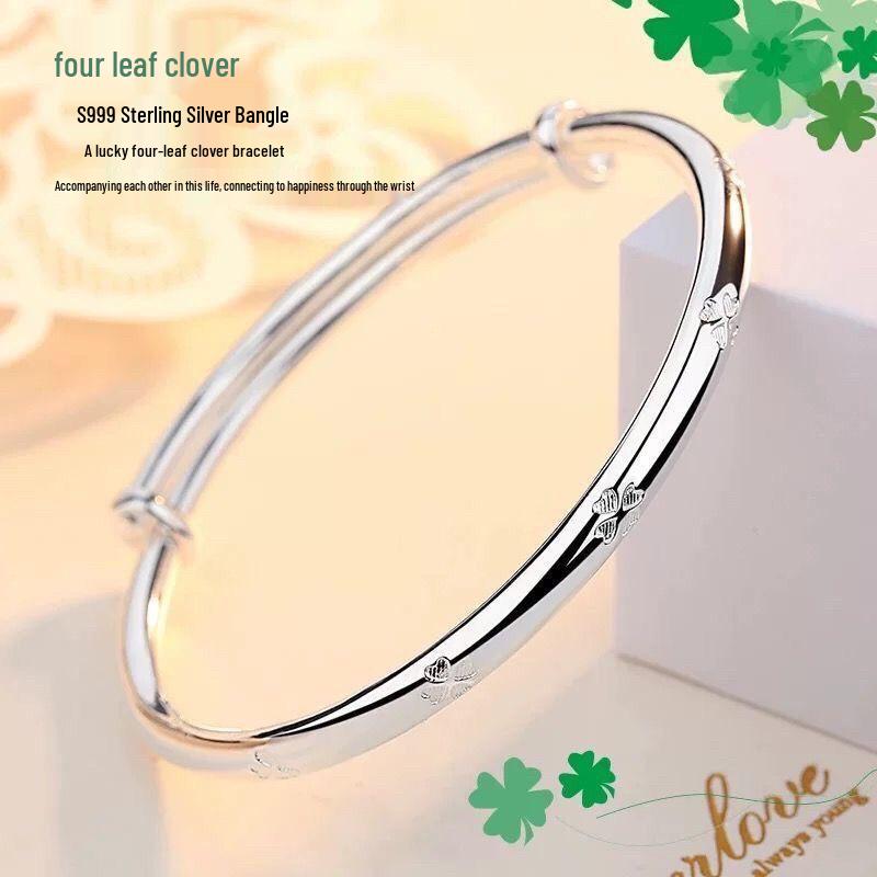 

Silver-Plated Four-Leaf Clover Bracelet - Elegant Birthday Gift Jewelry