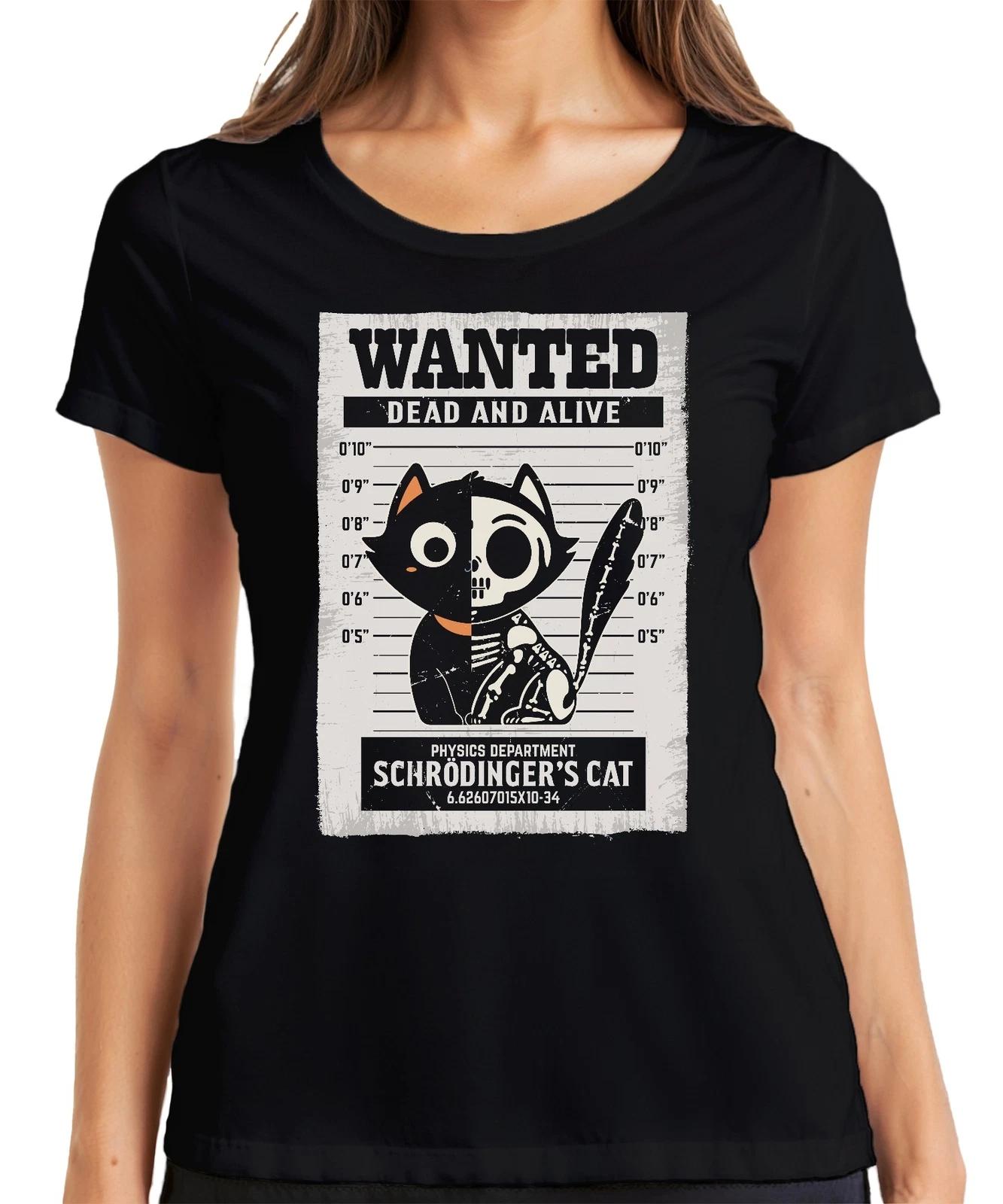 Wanted Dead Alive Schrödingers Katze lustige Physik Geschenkidee Damen T-Shirt XS