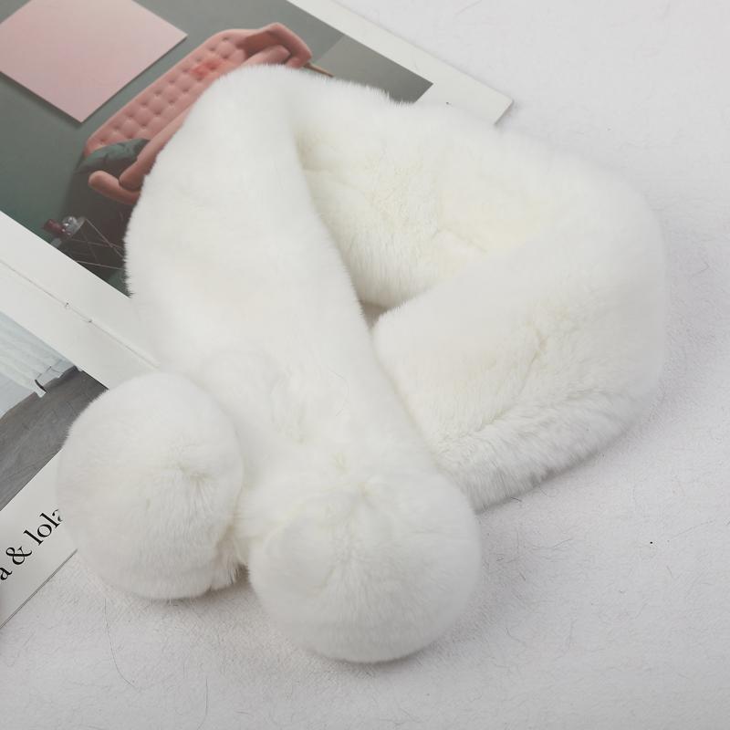 Women Winter Real Rabbit Fur Scarf With Button Fashion Female Warm Natural Soft Fur Scarves High Quality Neck Warmer Double ball
