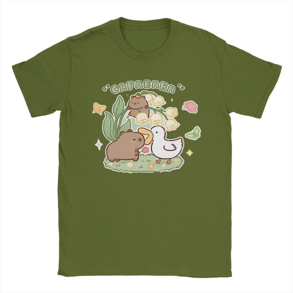 Funny Capybara T-Shirt for Men Cute Animal Cool 100% Cotton Tees Crew Neck Short Sleeve T Shirt Plus Size Tops