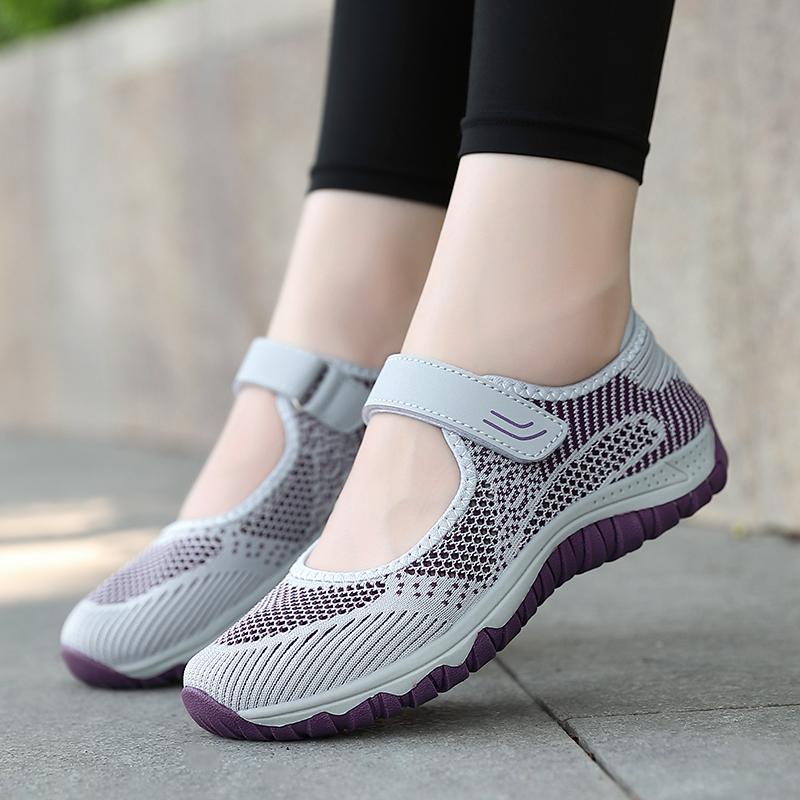 2025 New Women's Breathable Mesh Buckle Shoes, Comfortable and Casual Daily Sports Shoes, Anti Slip Soft Sole Big Size 42 Purple