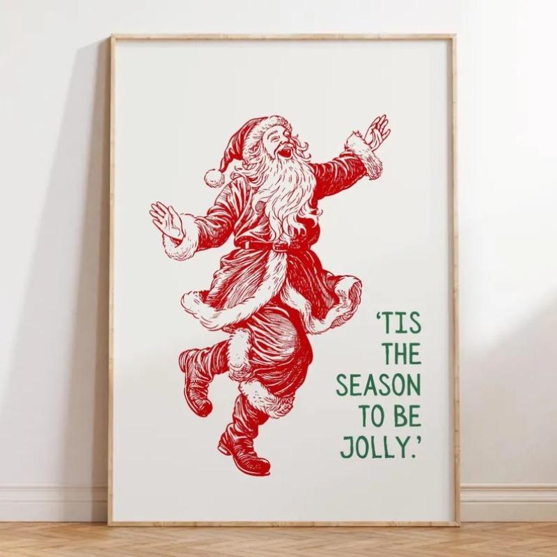 

Vintage Santa Claus Print Cute Christmas Decor Trendy Holiday Wall Art Santa Claus Poster Winter Wall Art Red New Years 21X30CMNo Framed
