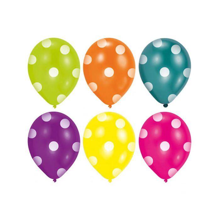 6 Ballons en latex multicolores à pois 25 cm - Multicolore