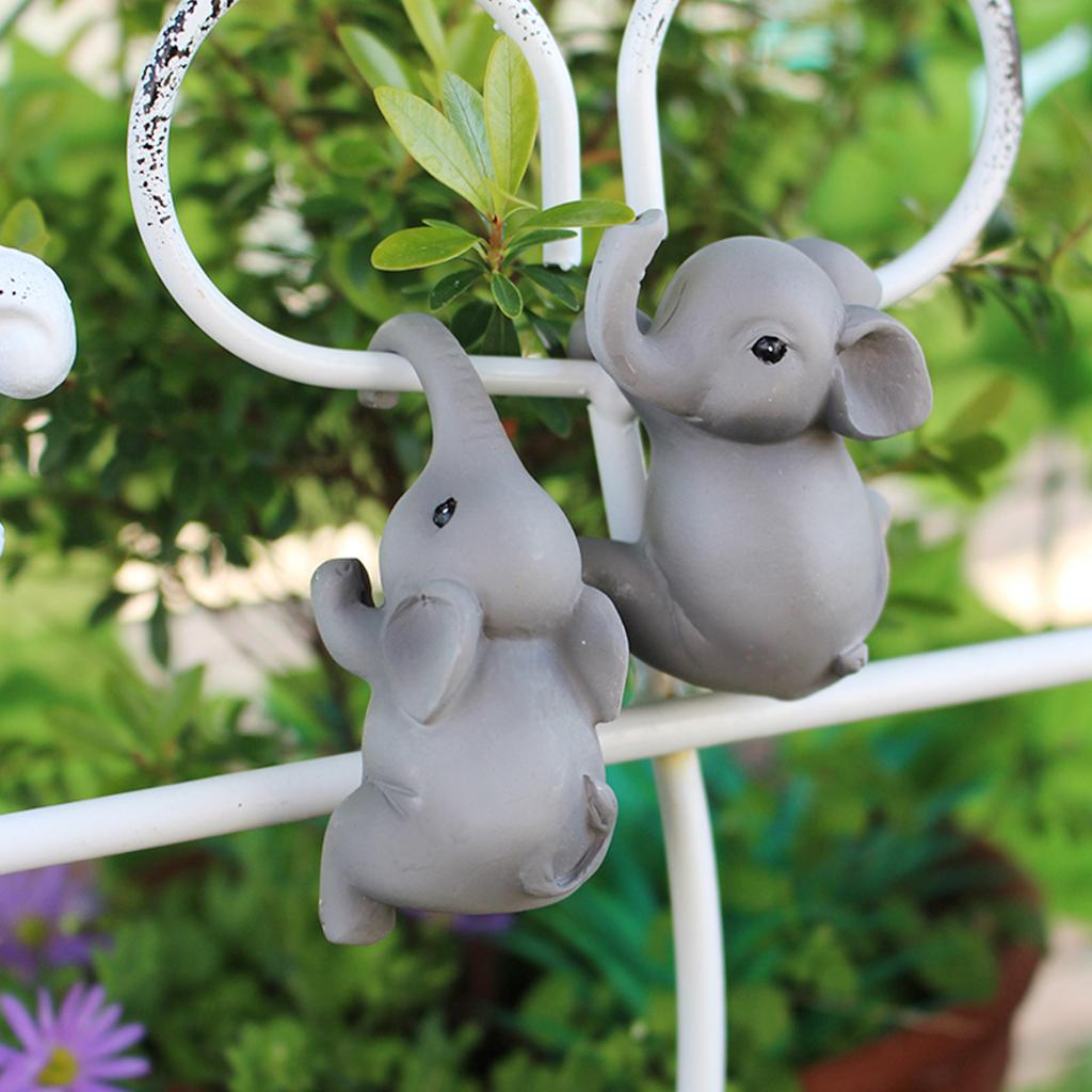 2pcs Elephant Flower Pot Ornaments Cute Hanging Flower Pot Decoration Pendant Cartoon Animal Statue Outdoor Garden Bonsai Decor