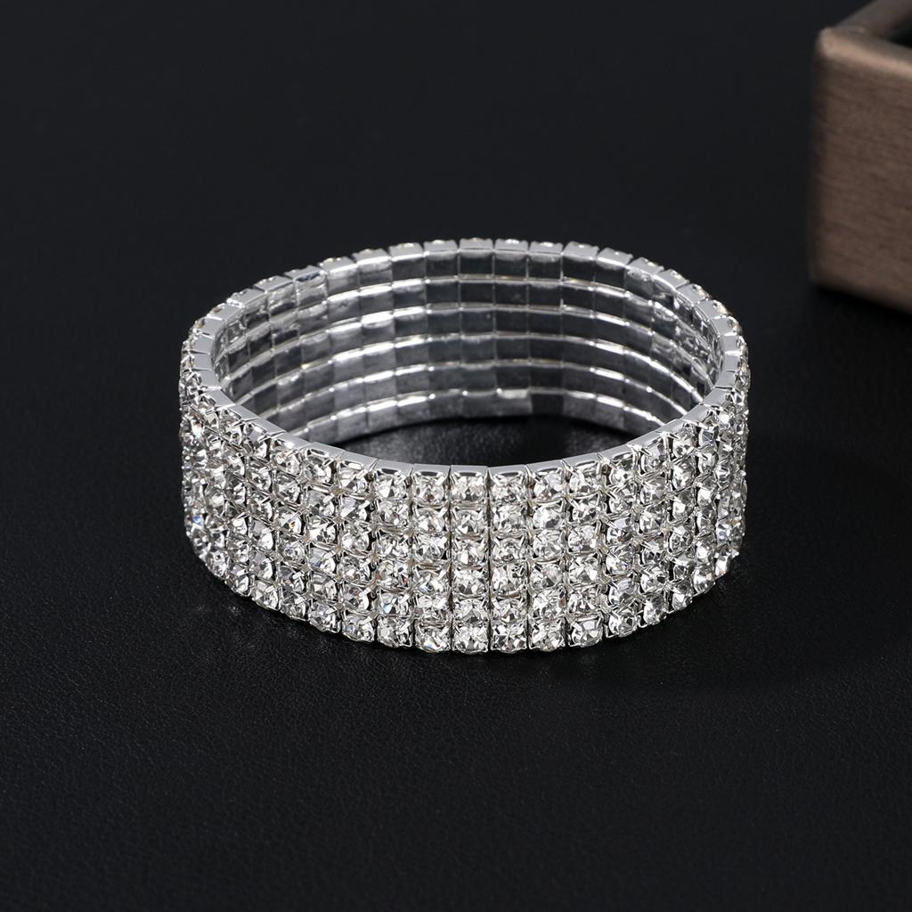 Fashion Jewelry Super Flash Multi-Row Diamond Bracelet Full Diamond Elastic Bracelet Bridal Rhinestone Bracelet