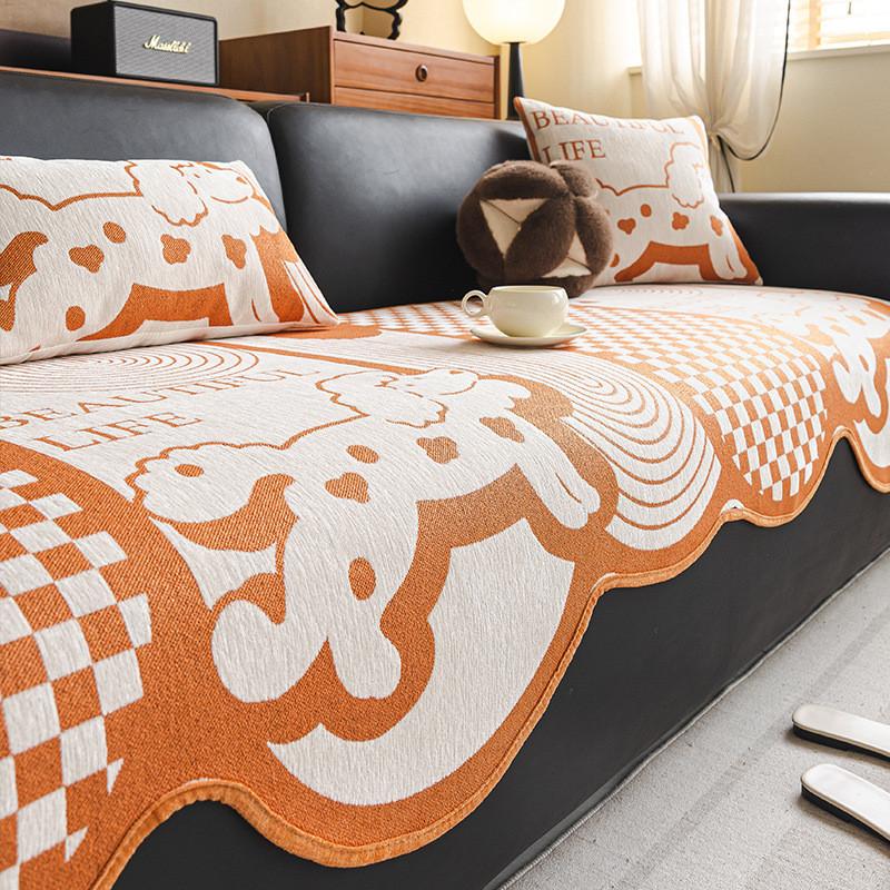 

1pc Cartoon Cute Irregular Shaped Sofa Mat Chenille Four Season Universal Seat Pad Modern Non Slip Dustproof Furniture Protector pillow cover 30x50cm помаранчевий