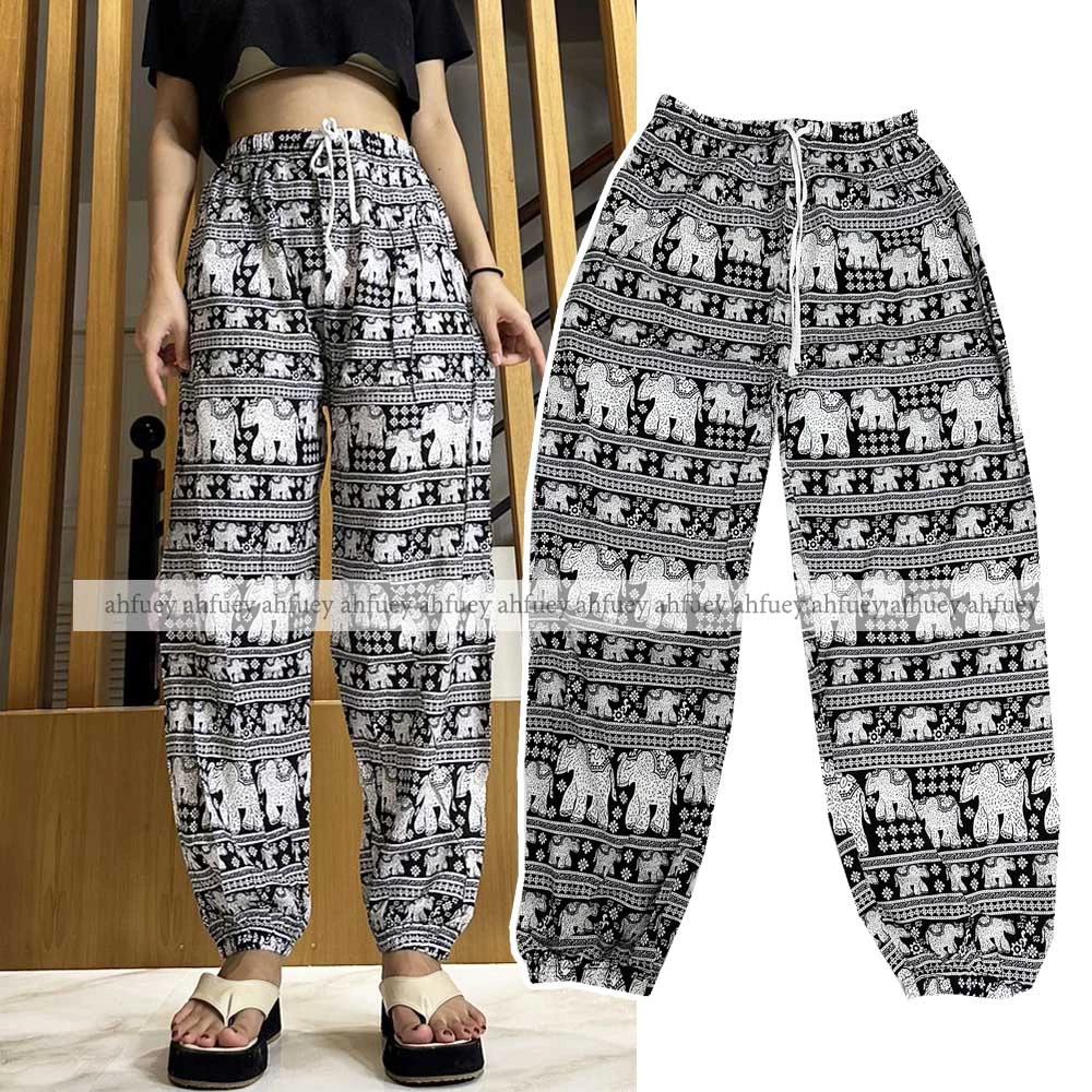 Elephant Pants Long Adjustable Elastic High Waistband Strap Jumper  Unisex Man Women Print Thailand Casual Streetwear Beach Bohemian Retro Vintage