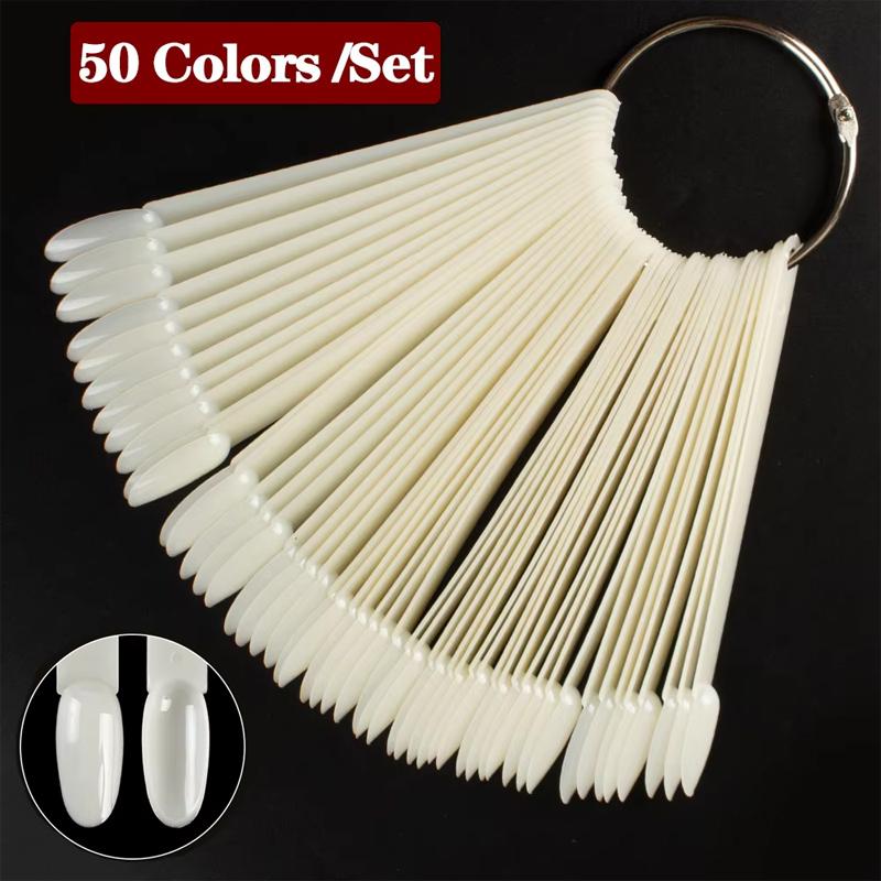 1 Set of Fake Nails with Clear Natural Black Nail Art Display Samples, Oval and Fan-Shaped Nail Samples, Polish Station Tips, Practice Nail Art Tools