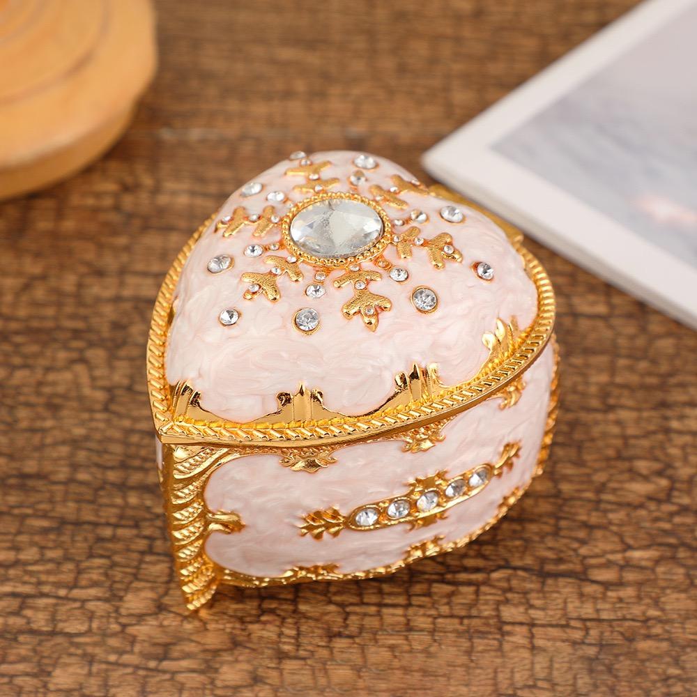 Heart Shape Jewelry Storage Box Inlaid Gem Organizer Exquisite Enameled Alloy Storage Jar Earrings Ring Unique Gift for Family