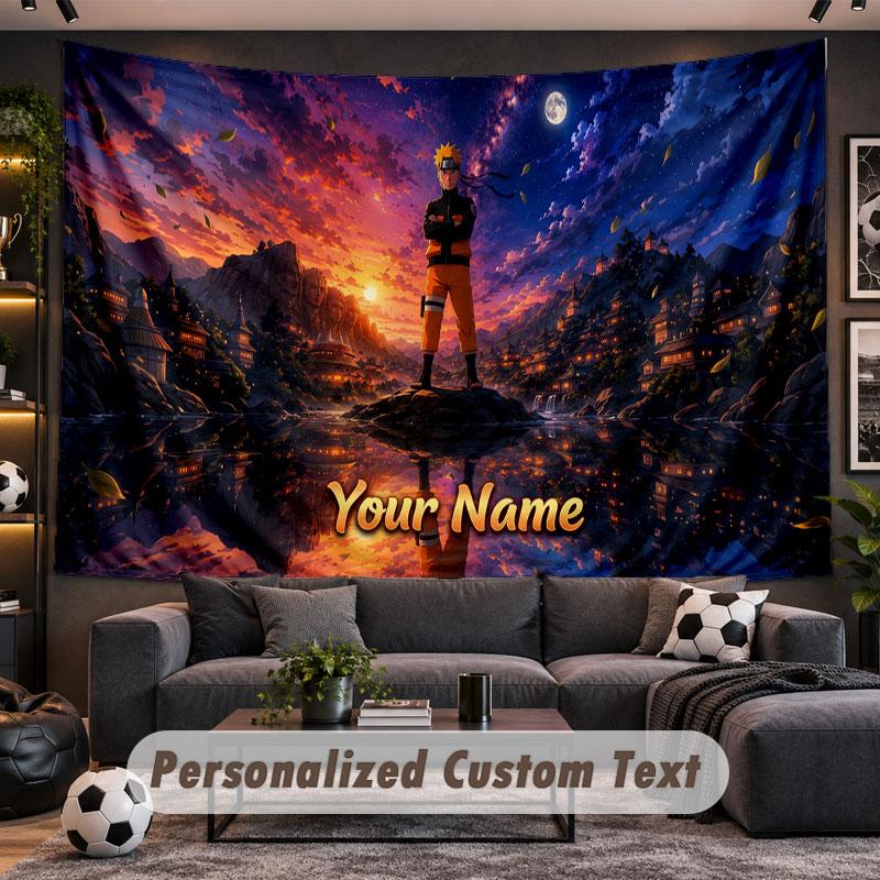 Wall Hanging Tapestry Custom NameNaruto Pattern Personalized Printed Fabric Wall Decor