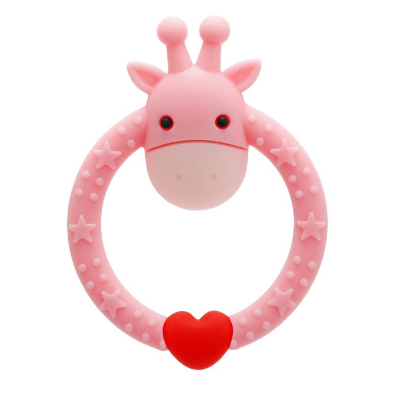 Baby Cartoon Round Giraffe Shaped Teething Relief Toy Soft Silicone Cute Infant Chew Sensory Toy