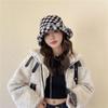 Women's Autumn and Winter Checkered Female Hat Checkerboard Hat Wool Bucket Hat Korean Hat
