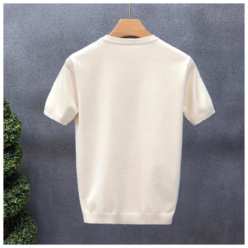 Men S Slim Fit Short Sleeve Knit T Shirt Apricot Casual Spring Autumn