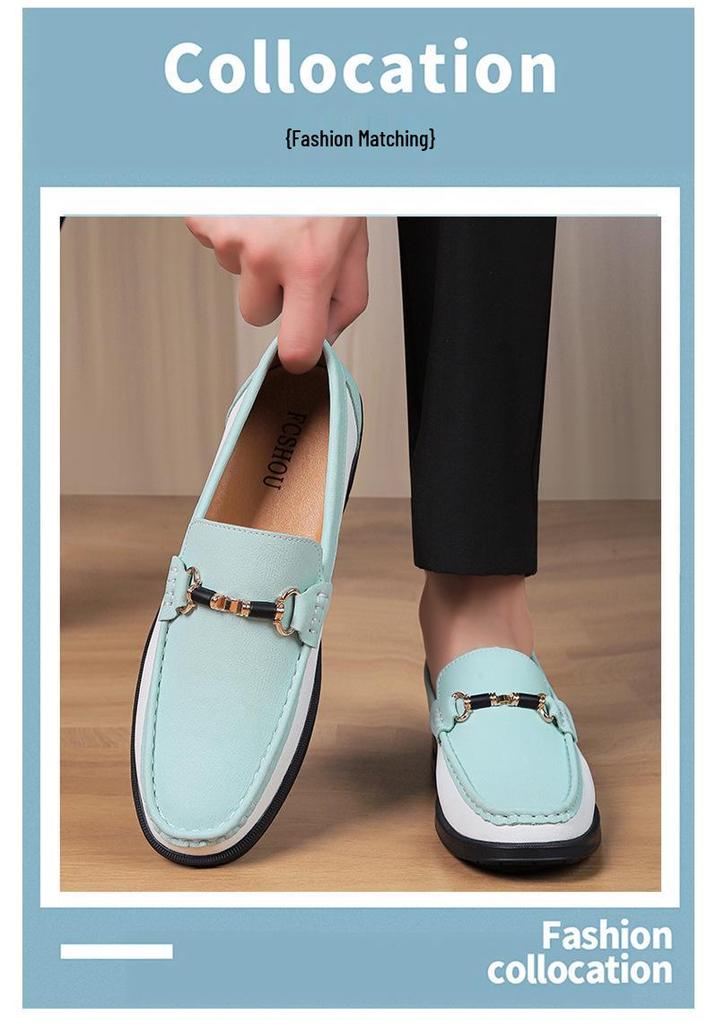 25366 Men's Spring/Summer Low-Top Leather Loafers - Breathable Perforated Design