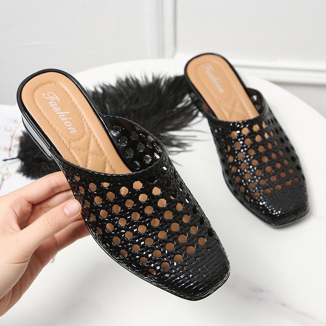 

Женские сандалии, летние шлепанцы с отверстиями, модные однотонные шлепанцы на низком каблуке, повседневная дышащая женская обувь 40 чёрный