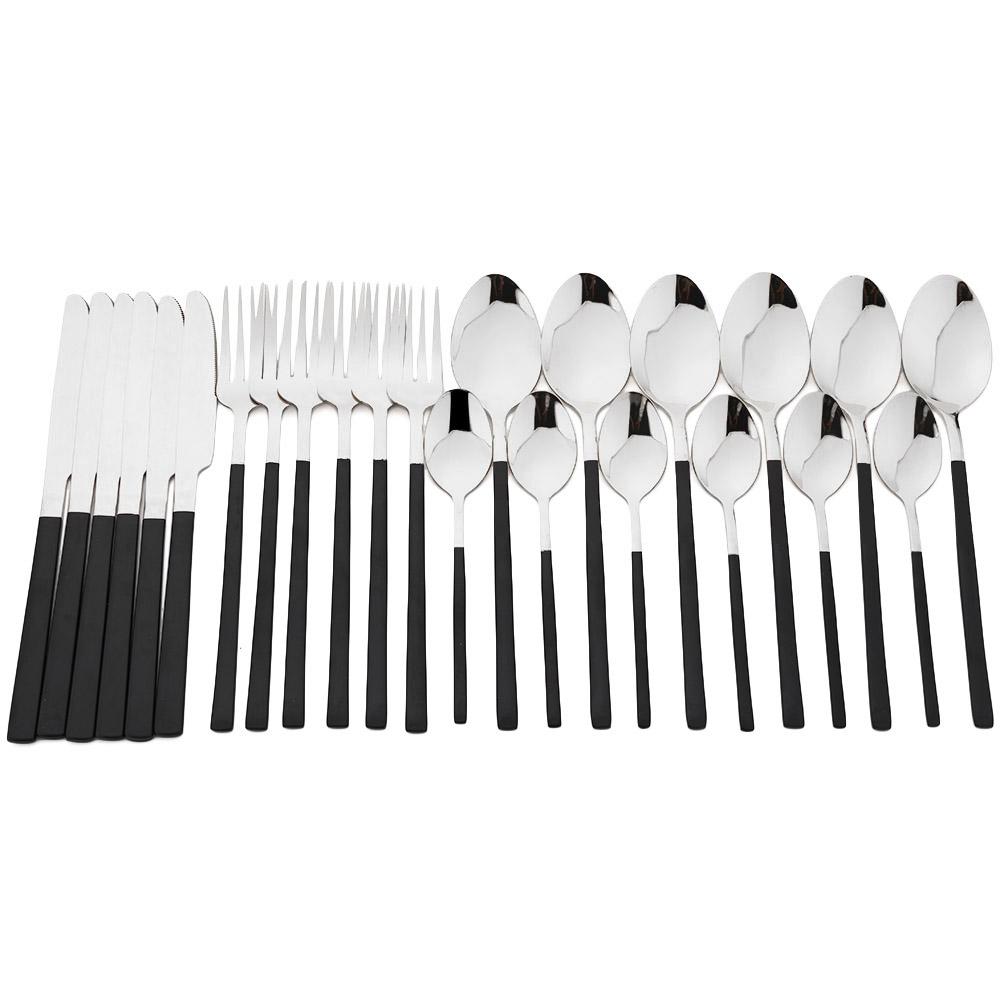 24pcs Rose Gold Tableware Cutlery Set Knife Fork Coffee Spoon Dinnerware Set Stainless Steel Flatware Western Kitchen Silverware