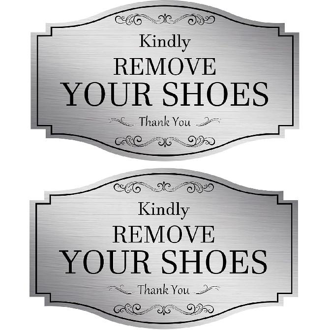 Madrigal Please Remove Your Shoes Sign Sticker,Self Adhesive Vinyl No Shoes Sign Decal Sticker Home House Door Sign(Silver 2Pack)