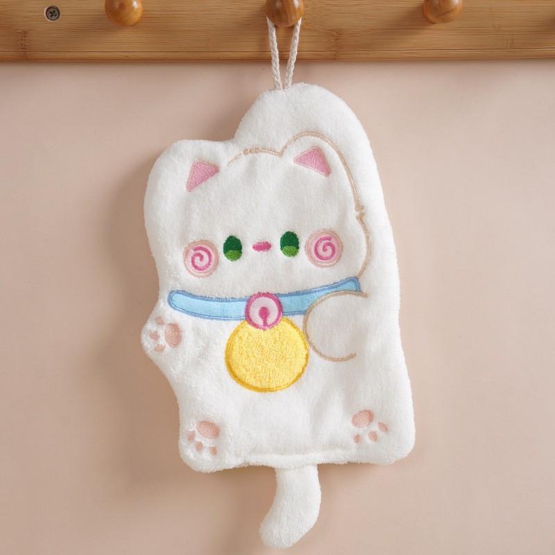 

18 * 25 см Полотенце из кораллового флиса Мультяшный милый Кот Удачи Подвесное Полотенце для вытирания рук Мягкое Толстое Впитывающее Кухонная Тряпка белый