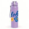 1PC Aloha Blue Flower Letter 750ml Color Plastic Sports Water Bottle Leakproof Flip Straw Lid Suitable for Sports Office Home Use