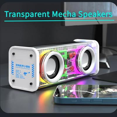 Transparent Mecha Speakers Bluetooth 5.0 Wireless Double Bass Diaphragm Subwoofer Music TWS RGB Light Mini Party Loudspeaker