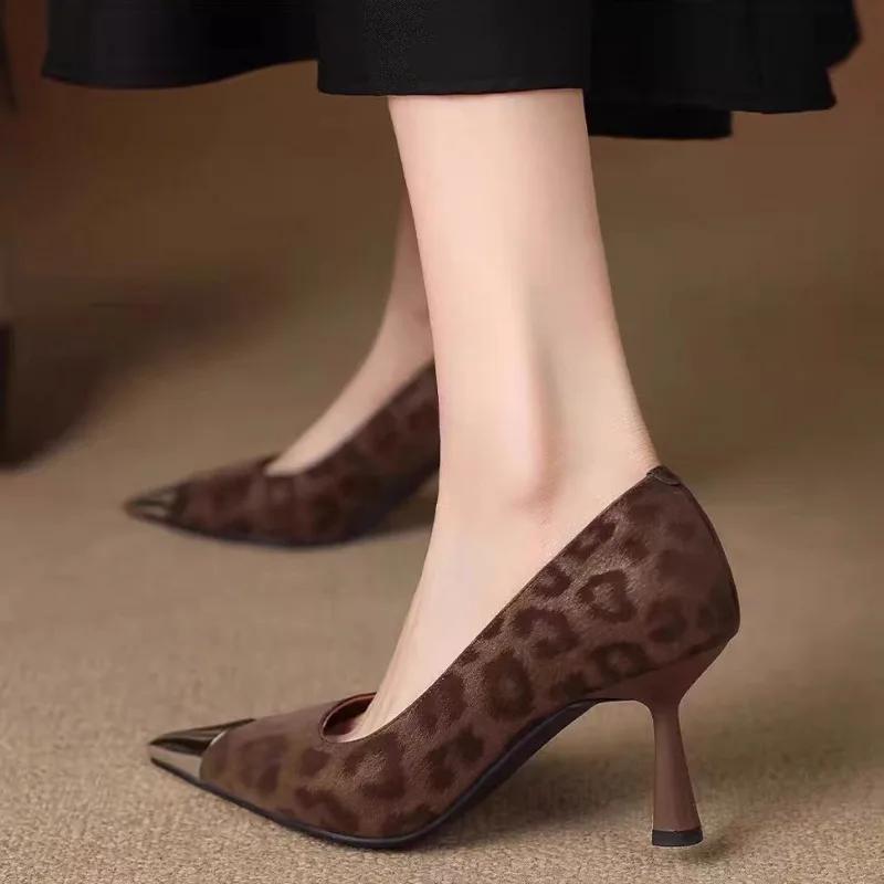 Fashion Leopard Women High Heels Shoes Pointed Toe Heeled Sandals 2025 Designer Summer Elegant Fashion Pumps Dress Luxury Mujer Zapatos